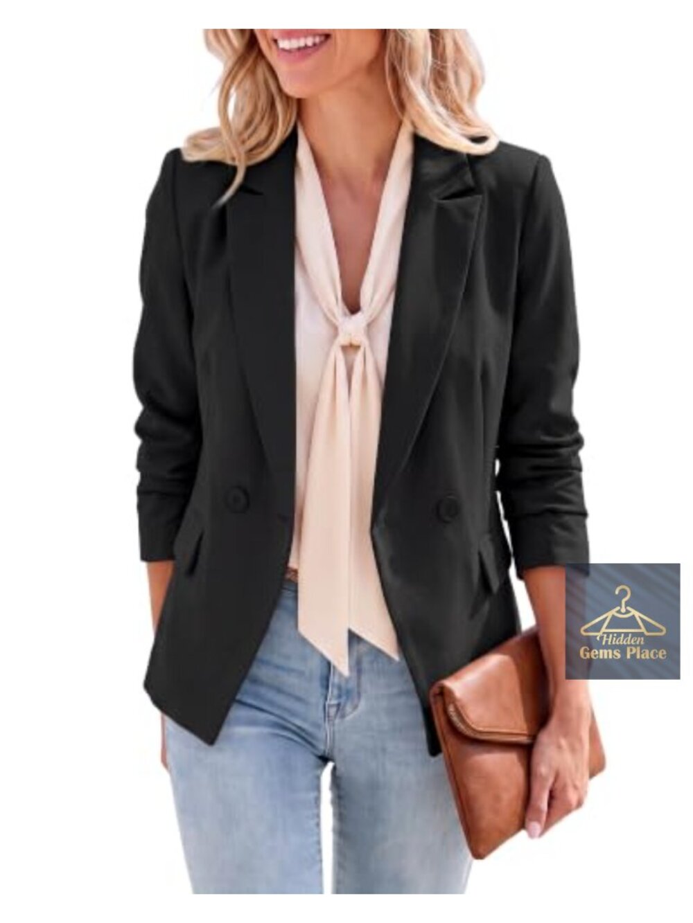 Double Breasted Blazer Business Casual Notch Lapel Structured